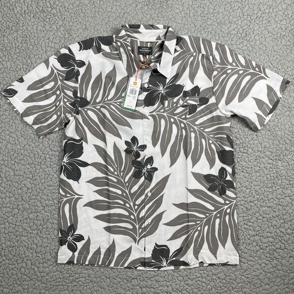 Quiksilver Waterman Button Shirt Mens L Shonan Hawaiian Palm Tencel Comfort Fit - Picture 1 of 8